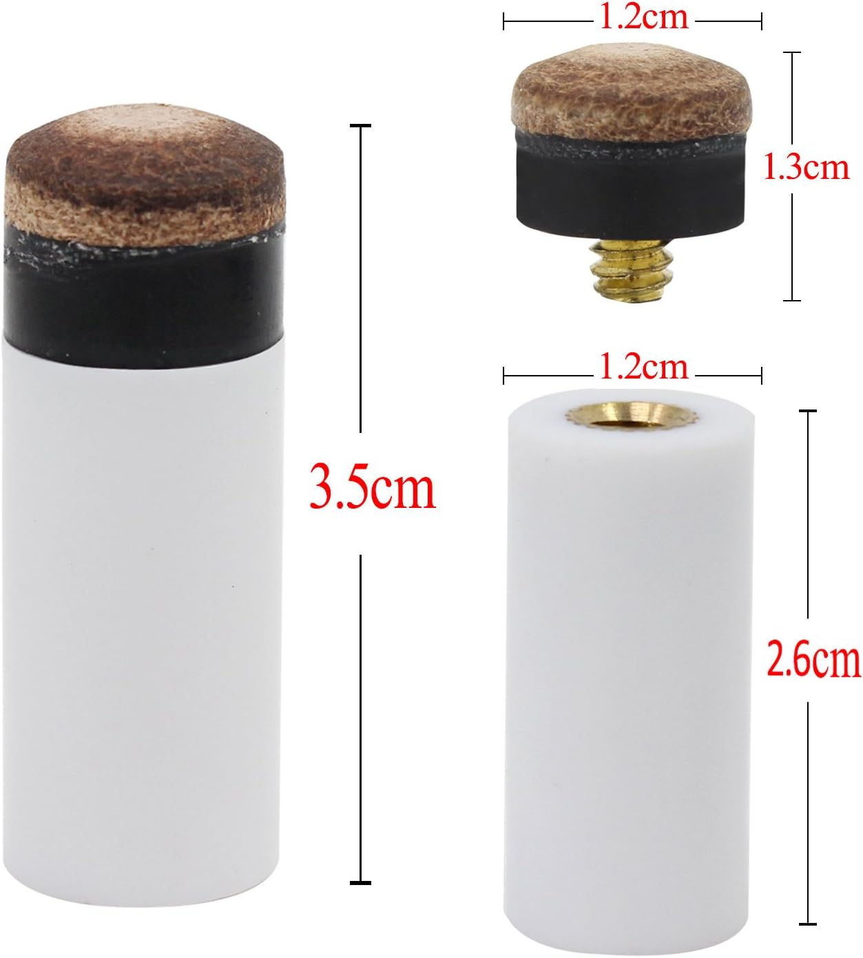 OCR ® 12mm Hard Brown Cue Tips Billiard Replacement Screw-on Tips with Pool Cue Stick Ferrules 10 Pcs Cue Tips (12mm Hard Brown Tips Set)