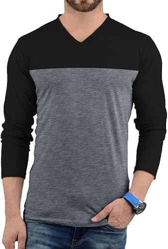 Decrum V Neck Long Sleeve Shirt Men - Casual Fashion Soft Comfortable Men's Full Sleeves Tees
