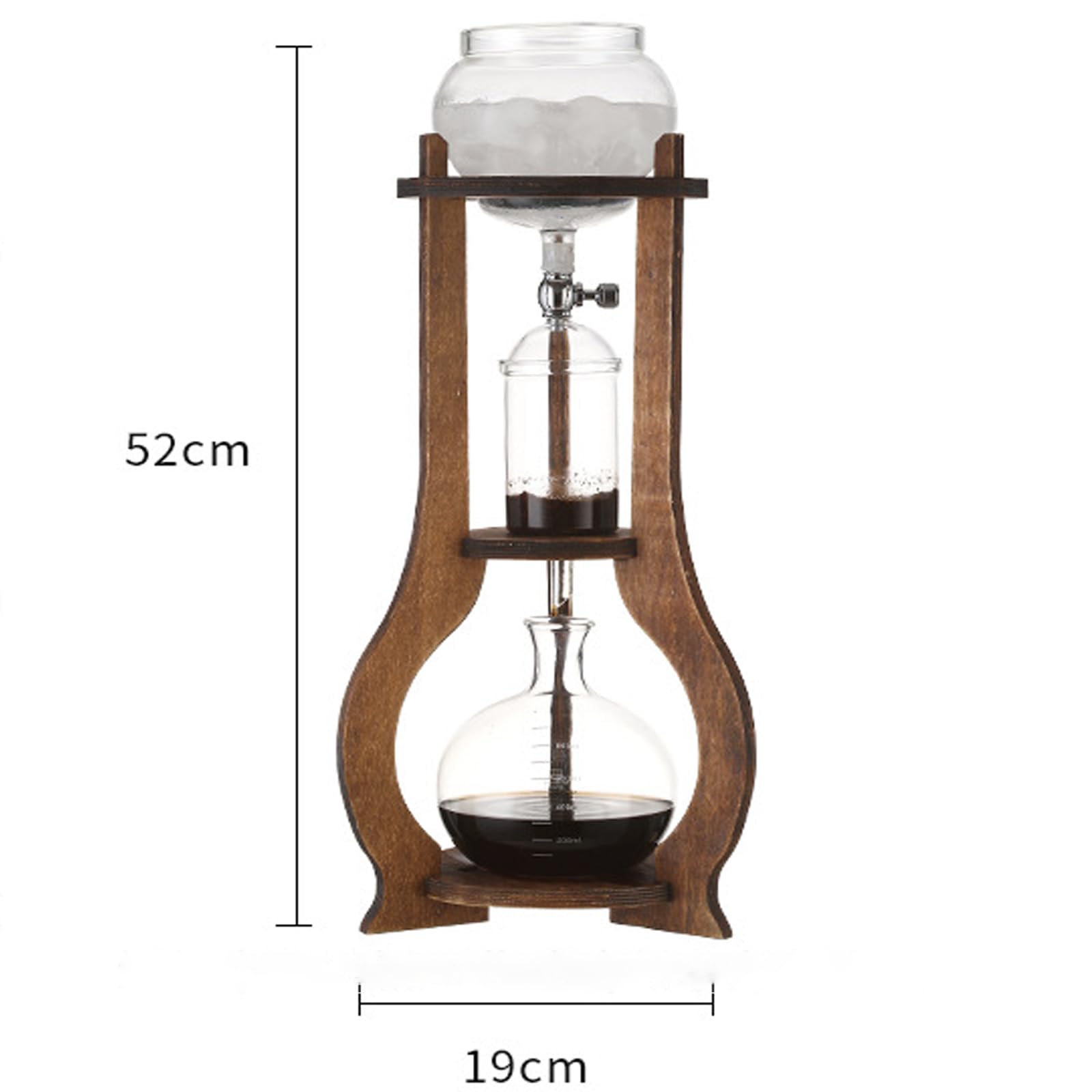 Kawiarka Przelewowa Do Kawy Mrożonej Cold Brew, Ręczny Ekspres Do Kawy Na 6–8 Filiżanek Z Regulowanym Zaworem, Solidna Drewniana Rama, Gęsty Filtr, Szkło Borokrzemianowe Do Użytku Domowego