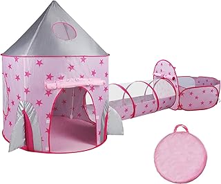 Piggy Poo and Crew Rocket Pop-Up Tunnel and Tent Pet Toy and 50 Ball Pit Balls (Pink)