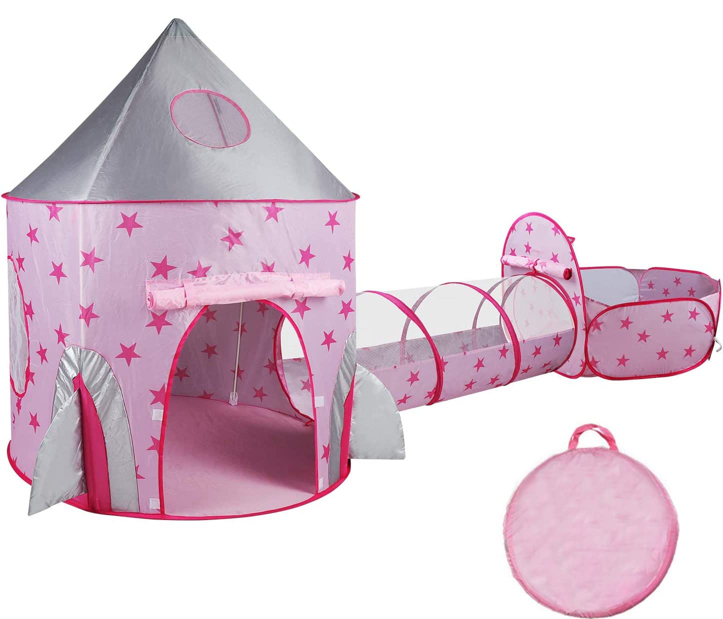 Piggy Poo and Crew Rocket Pop Up Tunnel and Tent Includes 50 Ball Pit Balls for Dogs Pigs Rabbits Cats Small Animals