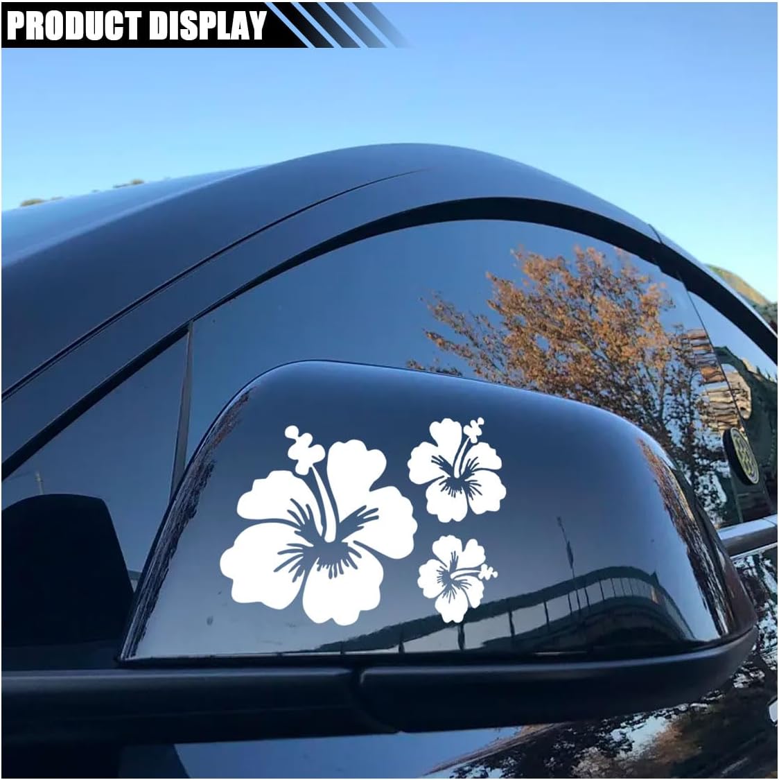 LAINLOY Hawaiian Hibiscus Flower Car Decal Sticker, PET Decal, White, Small | Waterproof Car Bumper Sticker, Automotive Exterior Decoration Sticker Decal for Car, Truck, SUV, Door, Wall, Laptop