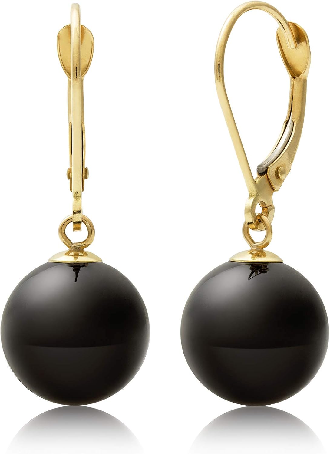 Belacqua Natural Black Onyx Gemstone Drop Earrings in 14K Yellow Gold, Leverback - Closure, 1 Inches Length, Fashion Jewelry for Women, Gift Box Included