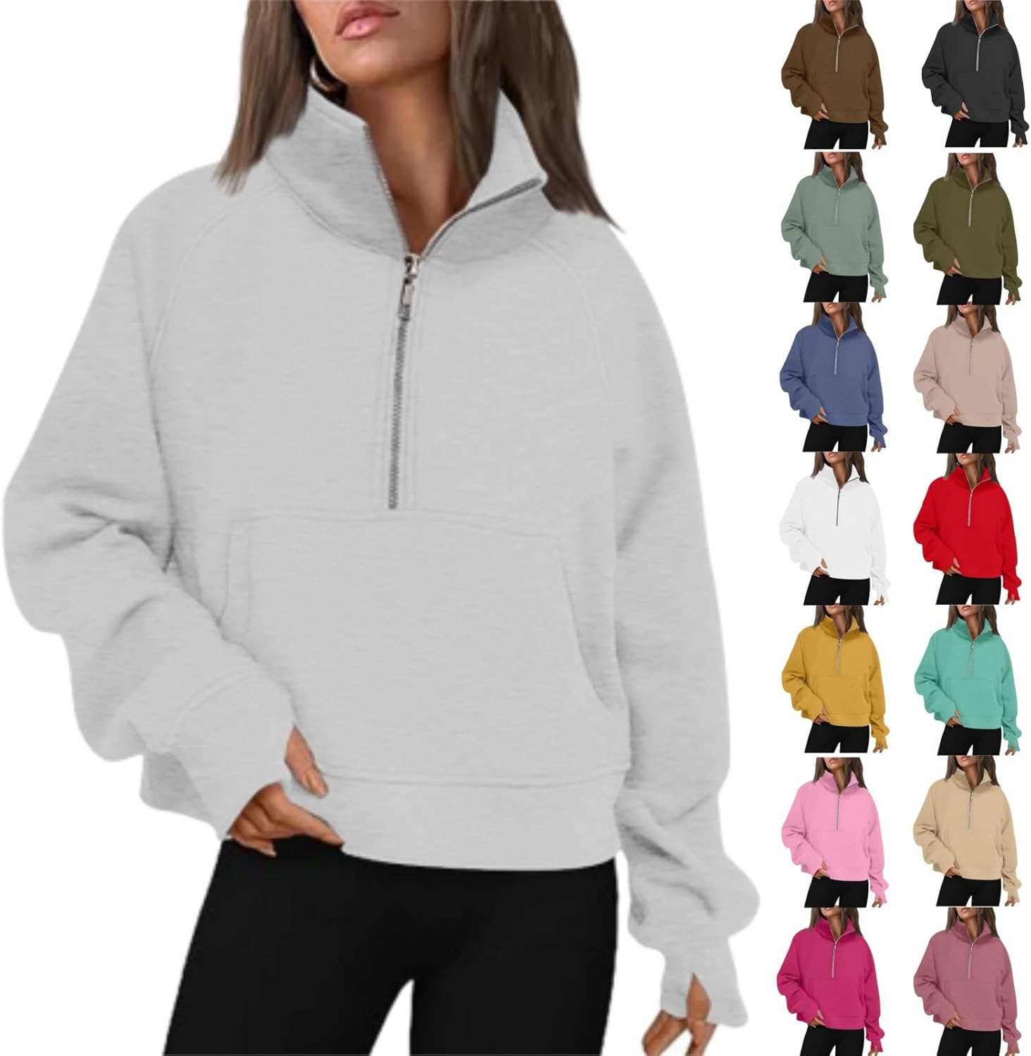 Oversized Sweatshirts for Women Cropped Zipper Hoodies Cute Outfits Half Zip Pullover Fall Winter 2025 Trendy Clothes