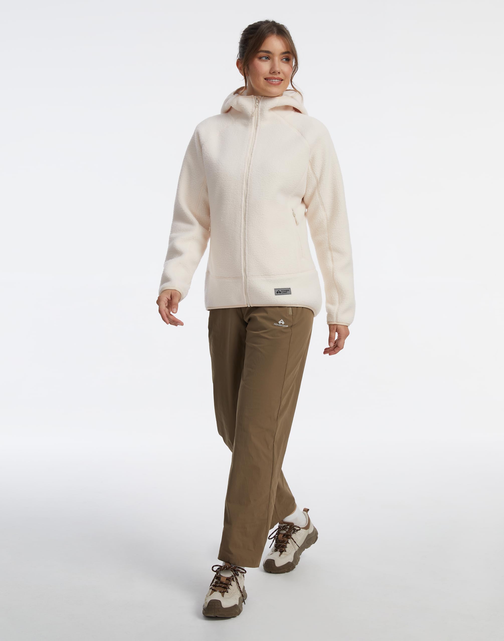 Pioneer Camp Damen Outdoor Fleecejacke mit Kapuze, Dreifach Isoliert, Seitentaschen, Dehnbarer Saum für Wandern, Camping