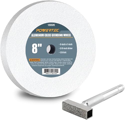 Miniatura 7 de POWERTEC 15535 Muelas abrasivas de banco de óxido de aluminio de 6 "x 34" con eje de 12 pulgada, 60 y 150 granos surtidos y muela abrasiva de