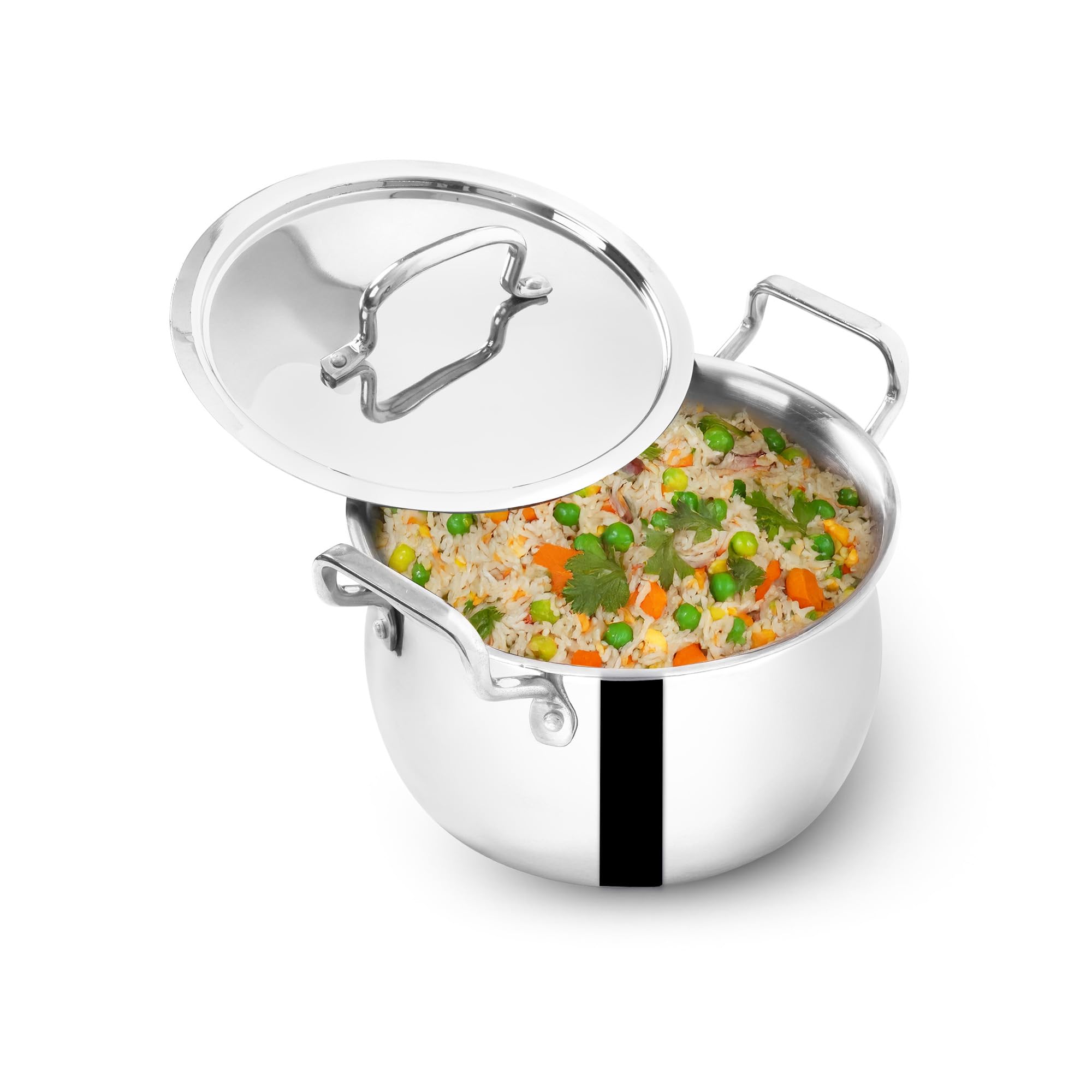 The Indus Valley Triply Stainless Steel Stock Pot 2.6 Liters with SS Lid/Briyani Pot Handi Shaped/Casserole | 18cm/ 7.08 inch, 1.48kg | Induction Friendly | 100% Toxin-Free