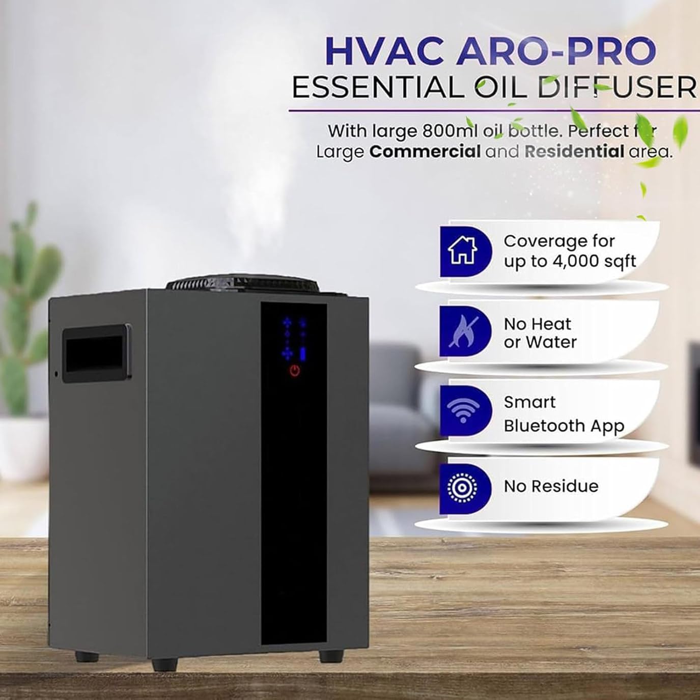 Difusor inteligente de aromaterapia Bluetooth, difusor de aceite esencial nebulizante sin agua para habitación grande con botella de 200/800 ml, perfecto para el hogar u oficina