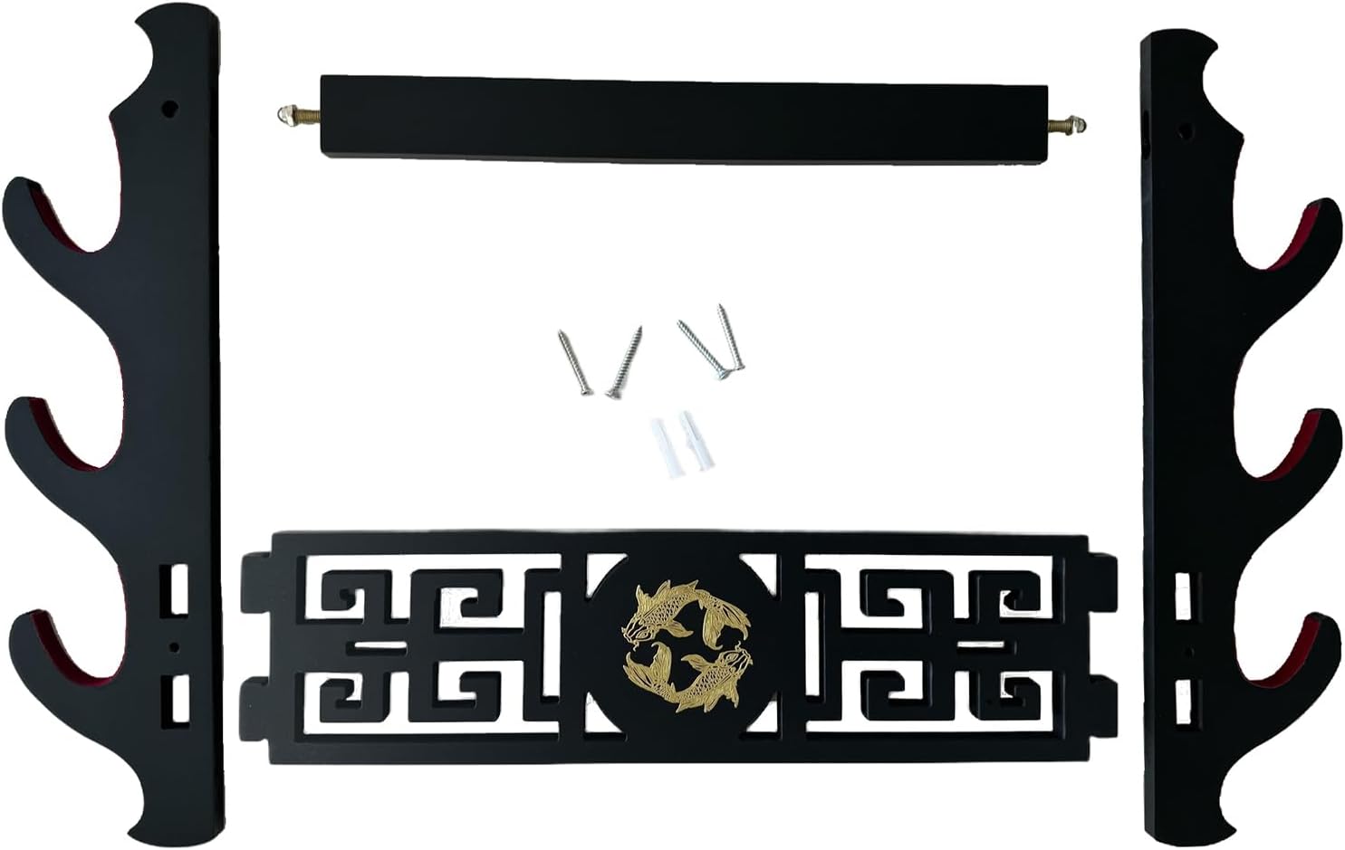 katana Sword Wall Mount Holder 3 Tier Velvet goldfish patterns Padded Samurai Sword Display Rack Wakizashi Sword Stand Zoro Animation Sword Display, Black
