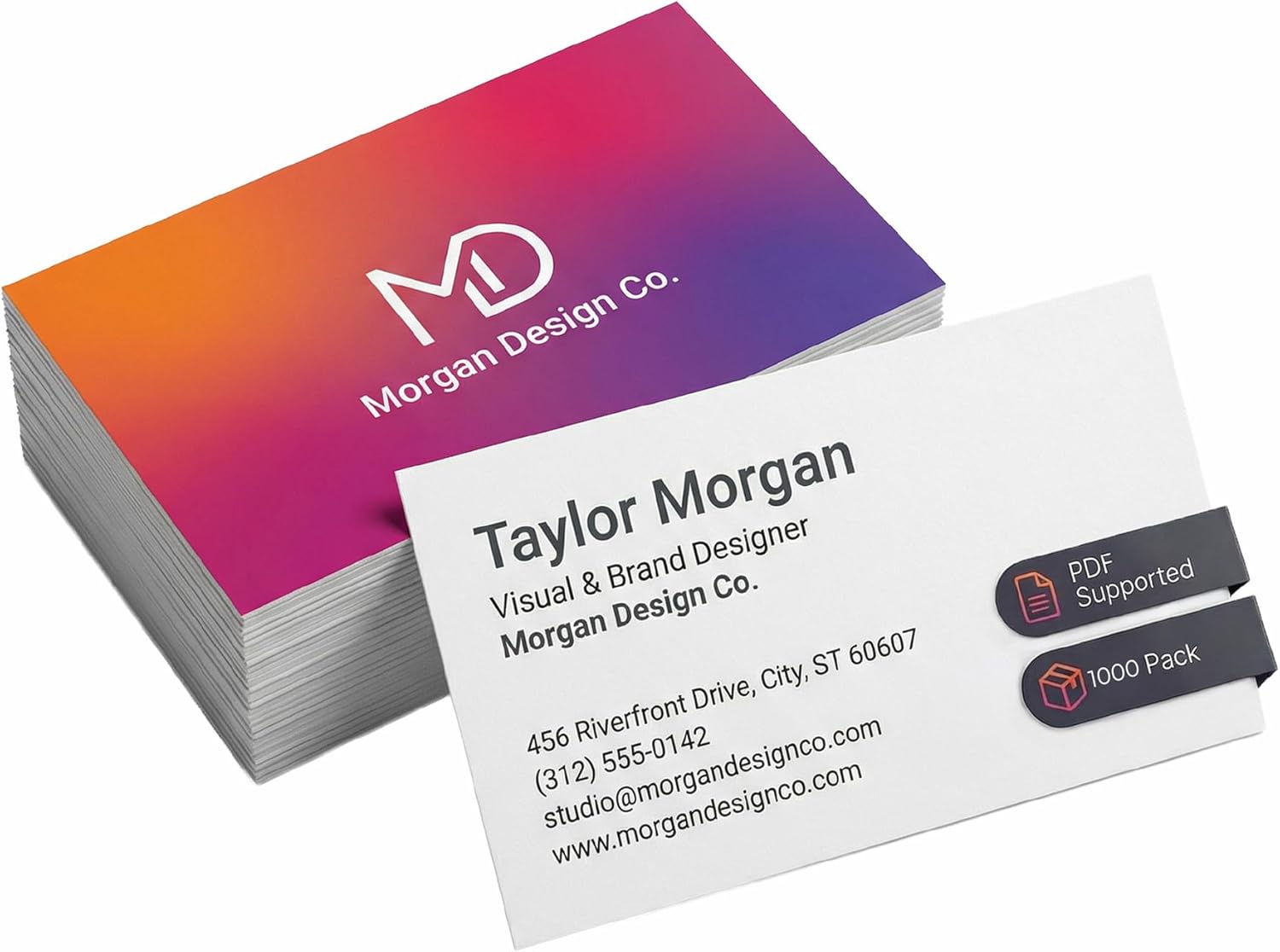Custom Business Cards, Packs of 1000, Add Your Design or Logo, 18PT Premium Matte 400GSM Paper, Standard Size 3.62" x 2.12", Double Sided Print, For Small Business and Events