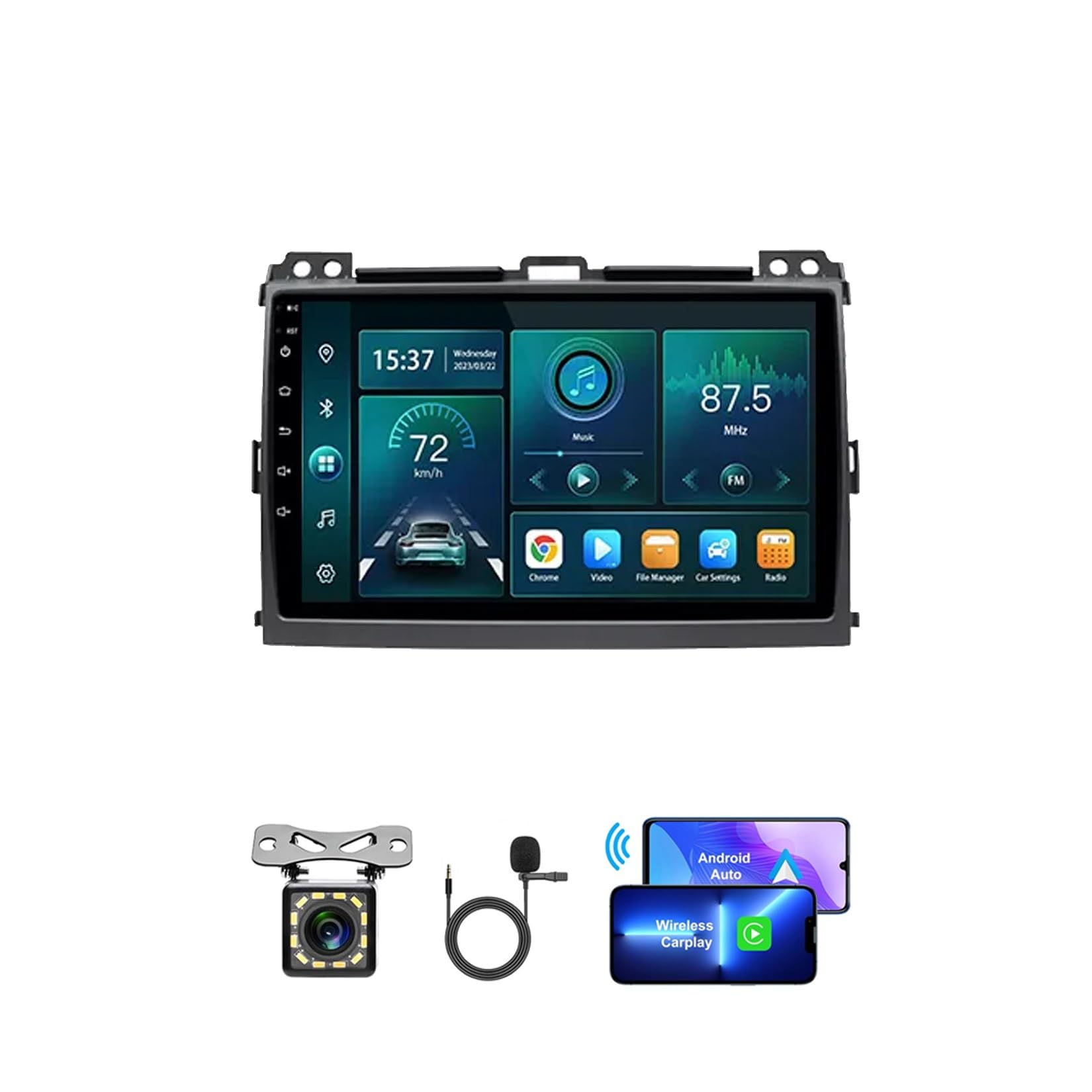Android 13 Autoradio para Toyota LAND CRUISER Prado 120 2003-2009 9" Pantalla Coche Media Player GPS Navigation Stereo Radio Soporte Carpaly Android Auto/ FM RDS/Control Volante/Bluetooth ( Color : T7