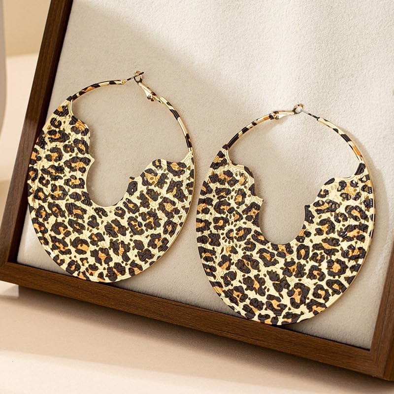 Leopard Print Earrings for Women Vintage Leopards Print Hoop Earrings 90s Large Bamboo Hoop Earrings Hypoallergenic Statement Hoop Earring Trendy Birthday Party Wedding Jewelry - Image 3
