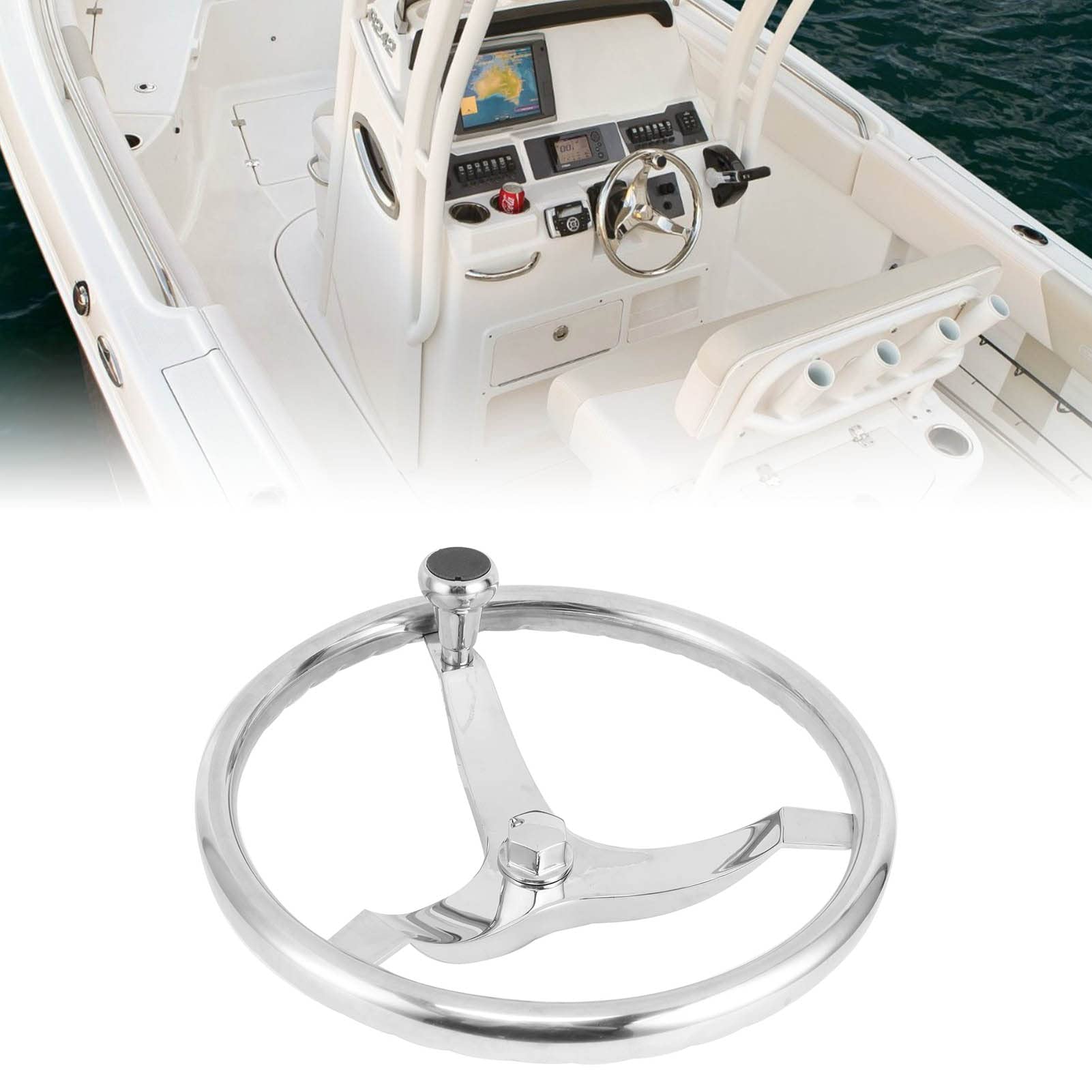 Luceeg Volante Marino 13.5in 3 Spoke Acciaio Inox Barca Pomello Girevole 18 Dadi 5/8 pol