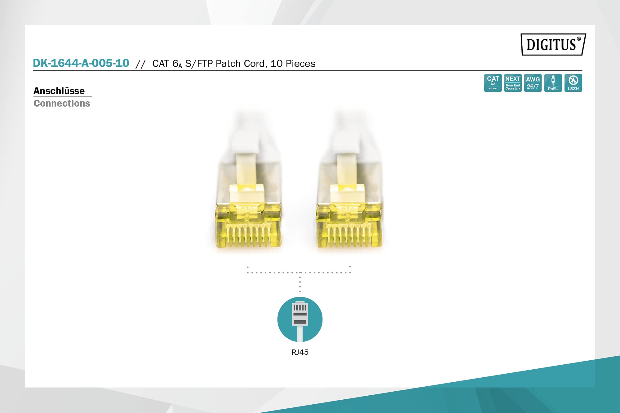 DIGITUS Câble LAN Cat 6A - 0,5m - 10 pièces - RJ45 Câble réseau - S/FTP Blindé - Compatible Cat-6 & Cat-7 - Gris