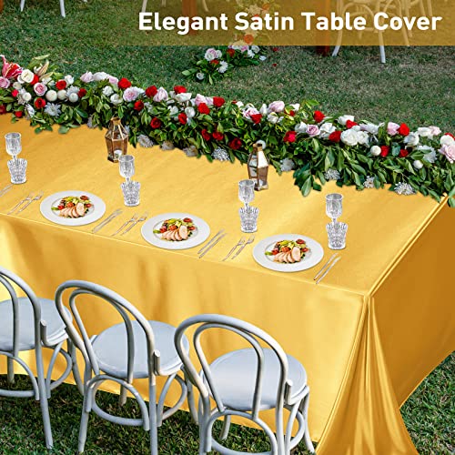 Mceast 4 Pieces Gold Satin Tablecloth 102 X 58 Inch Gold Satin Table Overlay Cover Rectangular Bright Silk Tablecloth For Party, Wedding, Banquet Table Decoration #TOP6