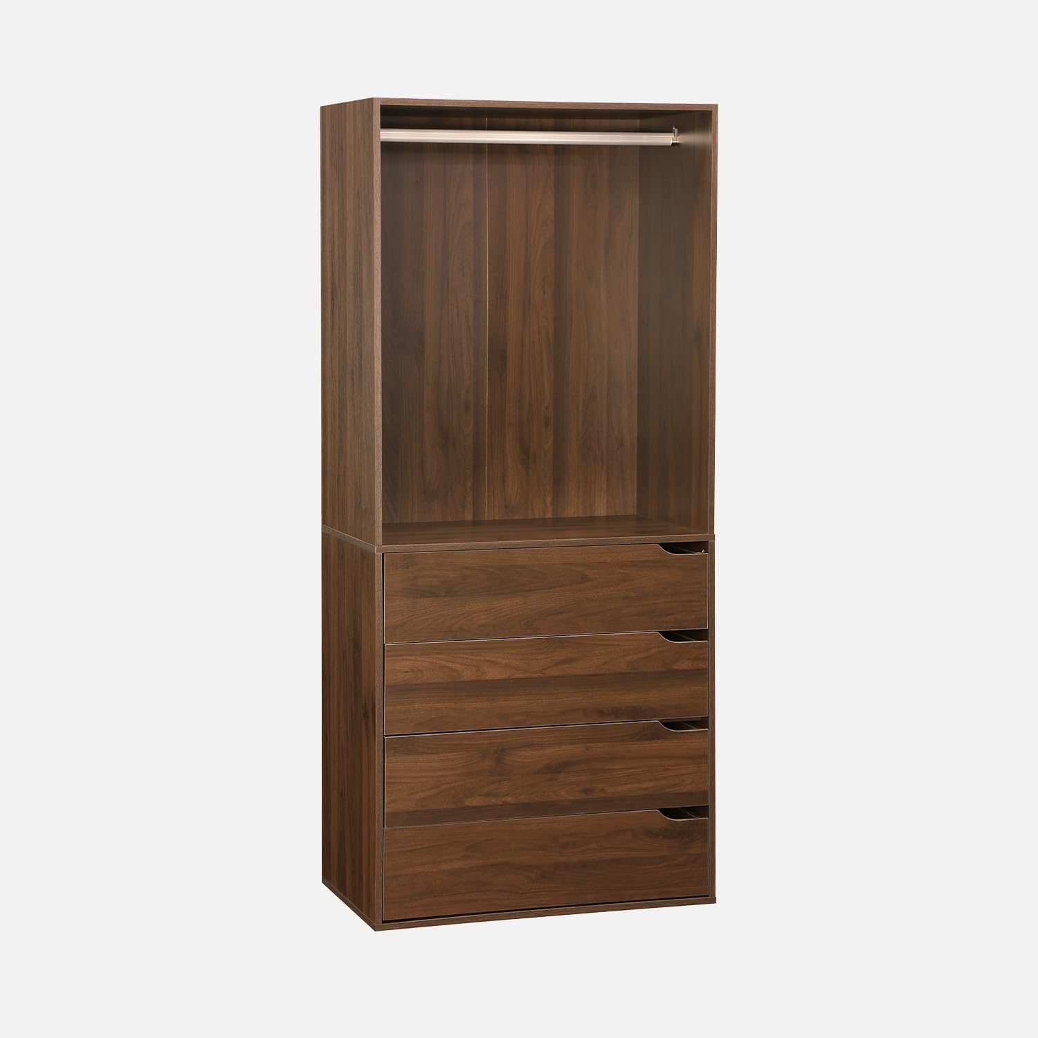 sweeek - Module Dressing avec 4 tiroirs et 1 penderie Noyer. Panneaux stratifiés