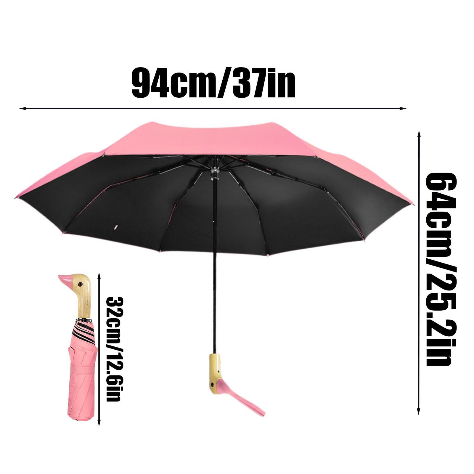 Ombrello con testa di anatra, protezione UV in vinile nero a 8 stecche (manico in legno creativo), simpatico ombrellone a forma di animale, protezione solare, attrezzatura antipioggia antivento per