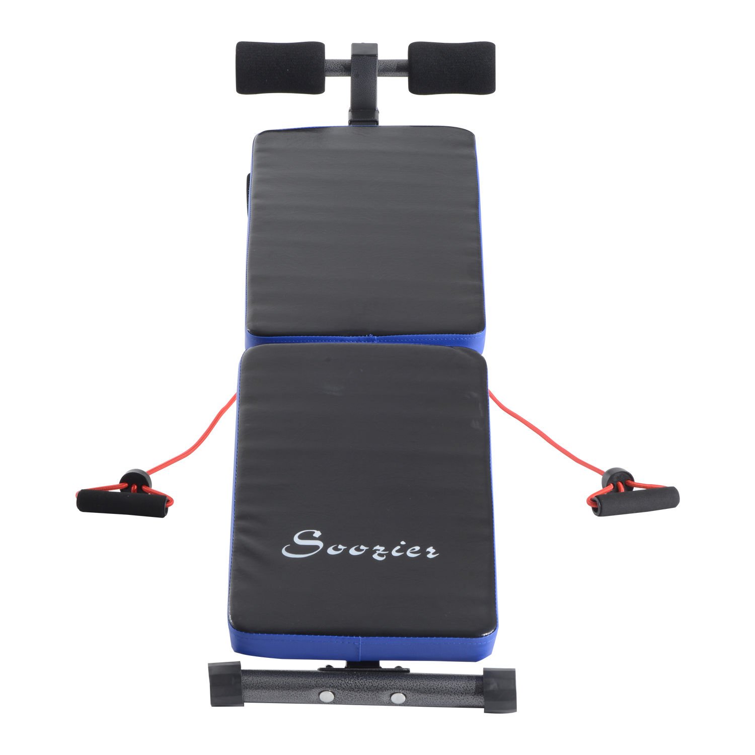 Soozier Adjustable Folding Sit Up Bench W Resistance Bands Blue