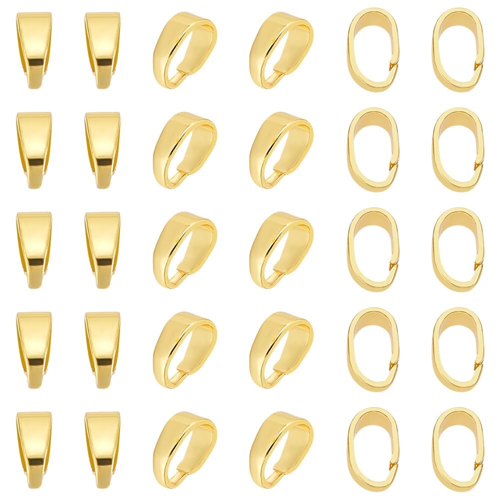 HOBBIESAY 30Pcs Snap on Bails Gold Snap Bail Hook Necklace Clasps Pendant Clasps Metal Clasp Connectors Bails Small Charm Clasp for DIY Necklace Bracelet Jewelry Making