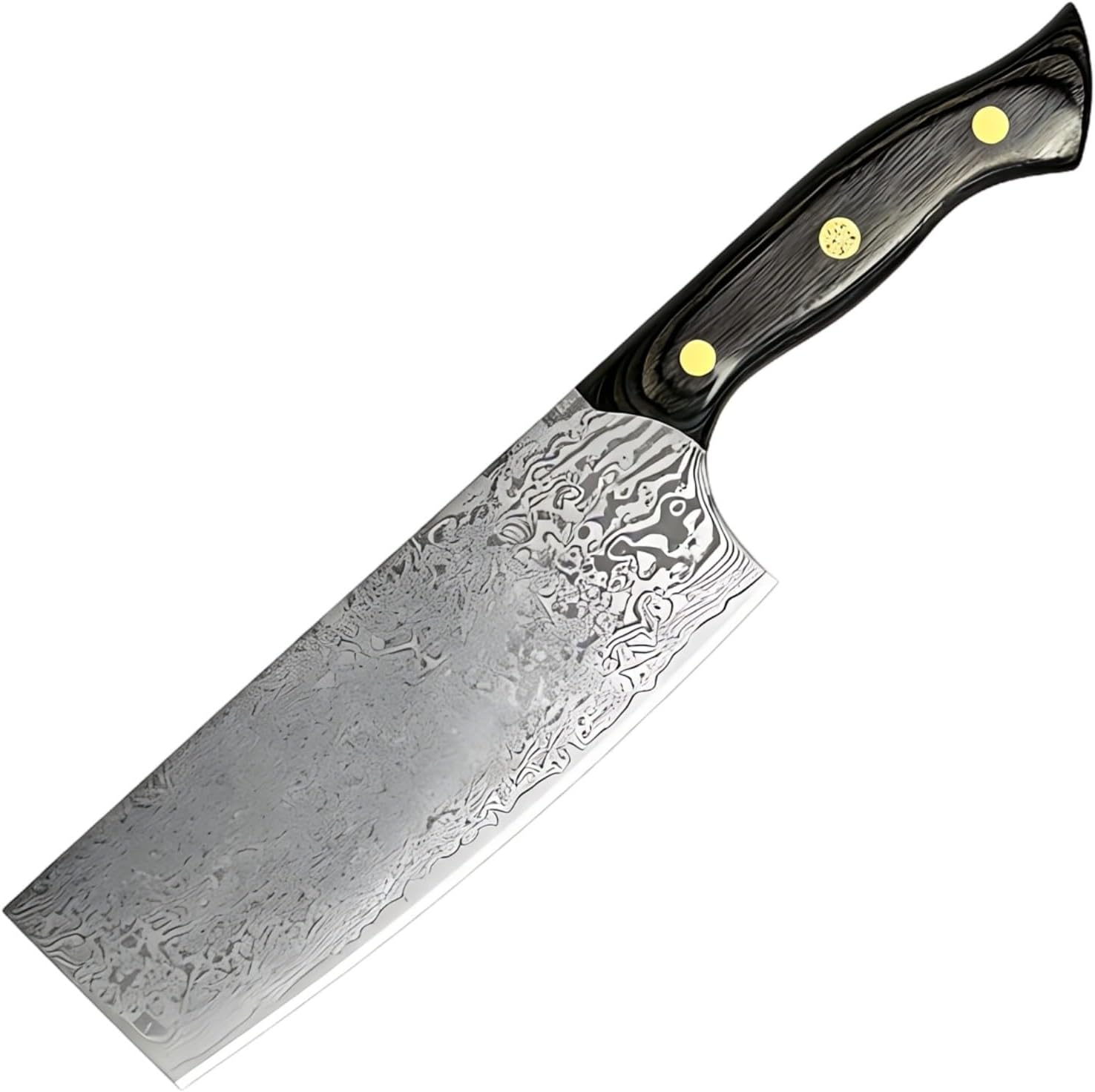 7 in Small Cleaver Nakiri Kitchen Knife, Damascus Blade, Wooden Handle, Lightweight, 12 x 2.4 x 7.1 in / 30.5 x 6 x 18 cm
