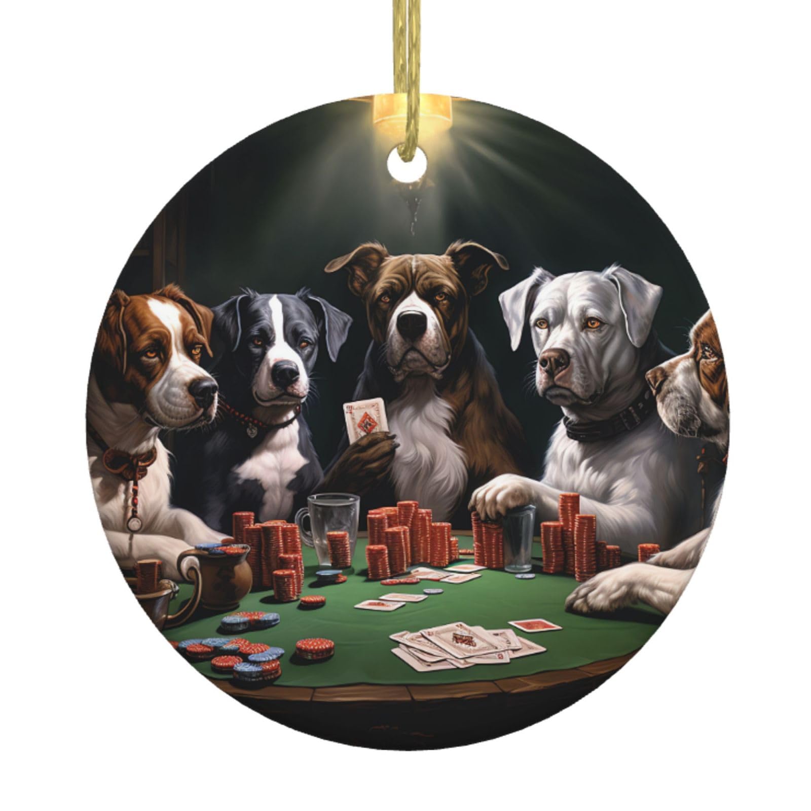 Fodpand Women's White Playing Poker Dogs Christmas Ornaments 2025, Gift Exchange For Men, Collectible Ceramic Ornament Round Hanging Ornaments For Christmas Tree Decoration