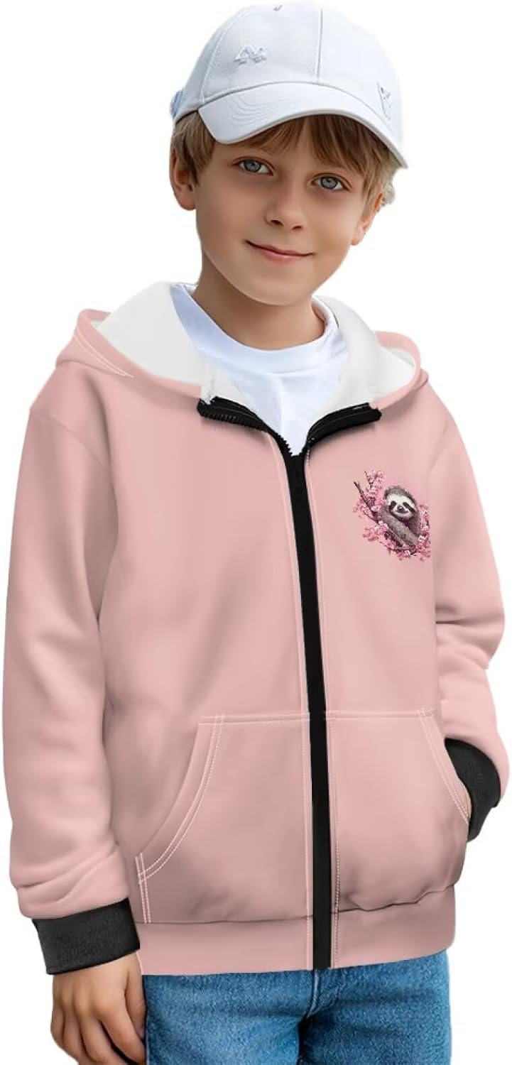 Kids Fleece Zip Up Hoodie Size 7-12 Boys Sweatshirts Fashion Kids Fleece Jacket with Kangaroo Pocket Animal Hoodie