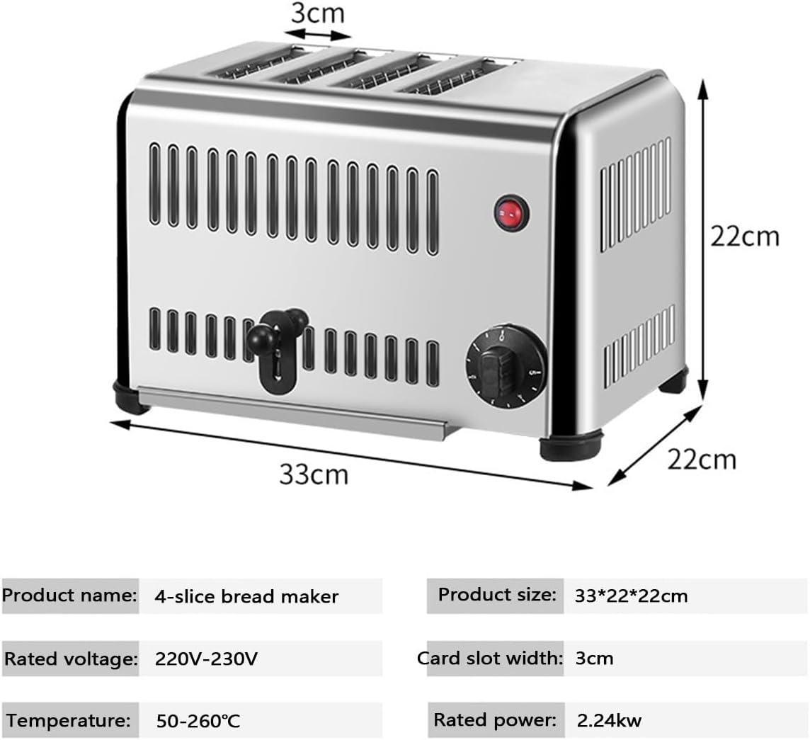 Commercial Stainless Steel Toaster Bread Baking Machine, 1-5 Minute Timing Pop-Up Electric Toaster Breakfast Bread Making Tool w/Drawer-Type Crumb Tray,4Slice