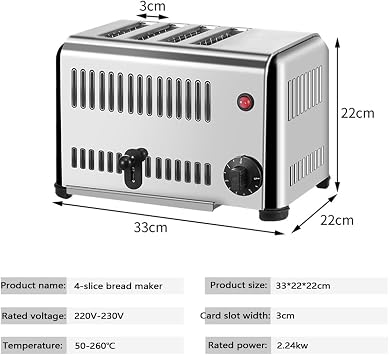 Commercial Toaster, Bread Baking Machine Slot Toast Tool Bread Maker 1-5 Minute Timing Pop-Up, for Restaurant Home Bakery Dessert Store,4Slice