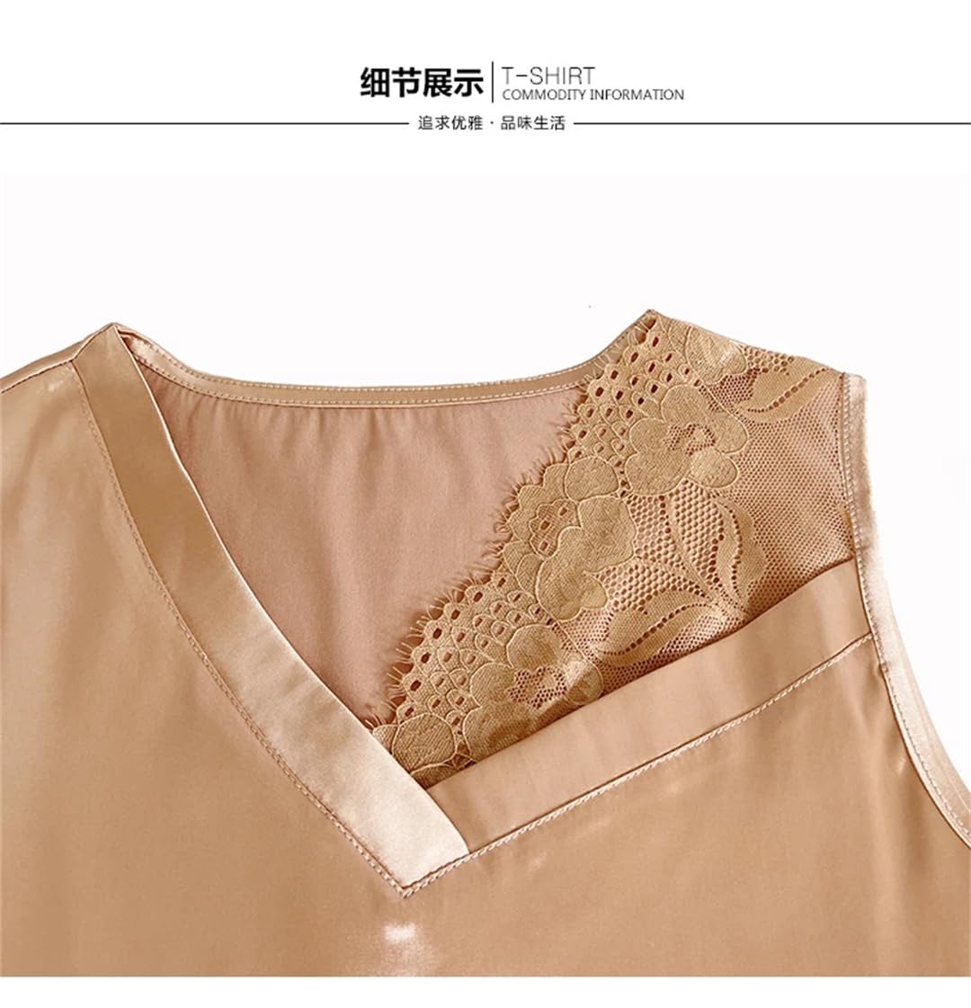Canotta estiva da donna con scollo a V, in pizzo, senza maniche, con scollo a V
