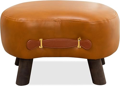 Miniatura 3 de LUE BONA Taburete pequeño curvado con asa, reposapiés de terciopelo marrón whisky y otomanos, moderno reposapiés con patas de madera, taburete con