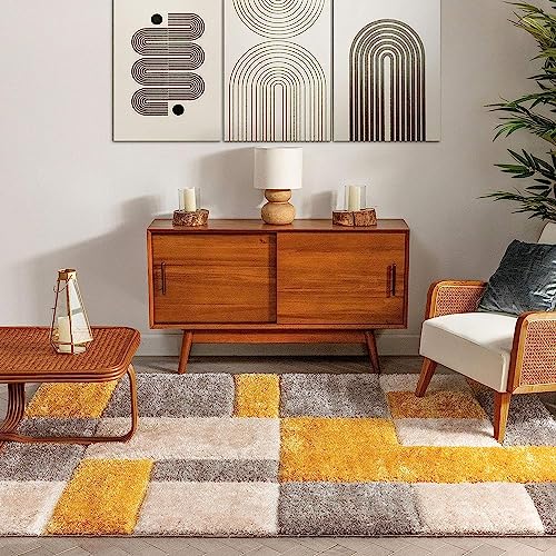 Carpet for Living Room and Bedroom Handmade Microfiber Cozy Super Soft & Plush Fluffy Shaggy Rugs for Living Room 3x5 Feet Small Carpet Grey Yellow