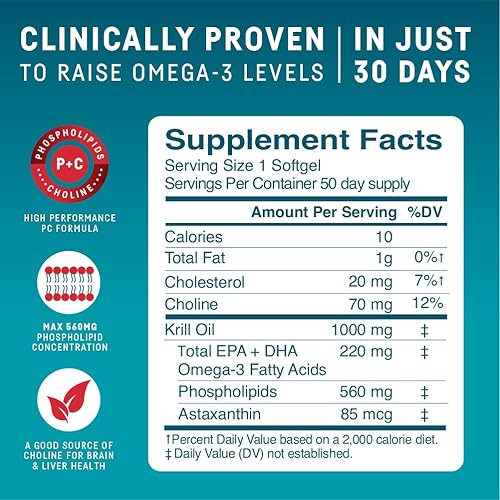 Miniatura 3 de Kori Krill Omega 3 Excel Krill Oil 1000mg Suplementos con EPA y DHA, fórmula de PC de alto rendimiento para máxima absorción, clínicamente probado y