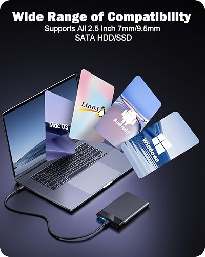 Miniatura 6 de POSUGEAR Carcasa para disco duro externo de 2.5 pulgadas, 6Gbps USB C 3.1 Gen 2 a SATA III sin herramientas para disco duro externo de 0.276 in0.374