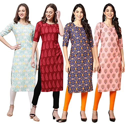 Image of Pinkmint Women's Crepe Digital Print Straight Kurta (Pack of 4)