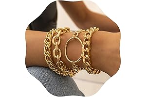 Gold Chunky Chain Bracelet for Women – Boho Charm Jewelry Gift Set for Girls