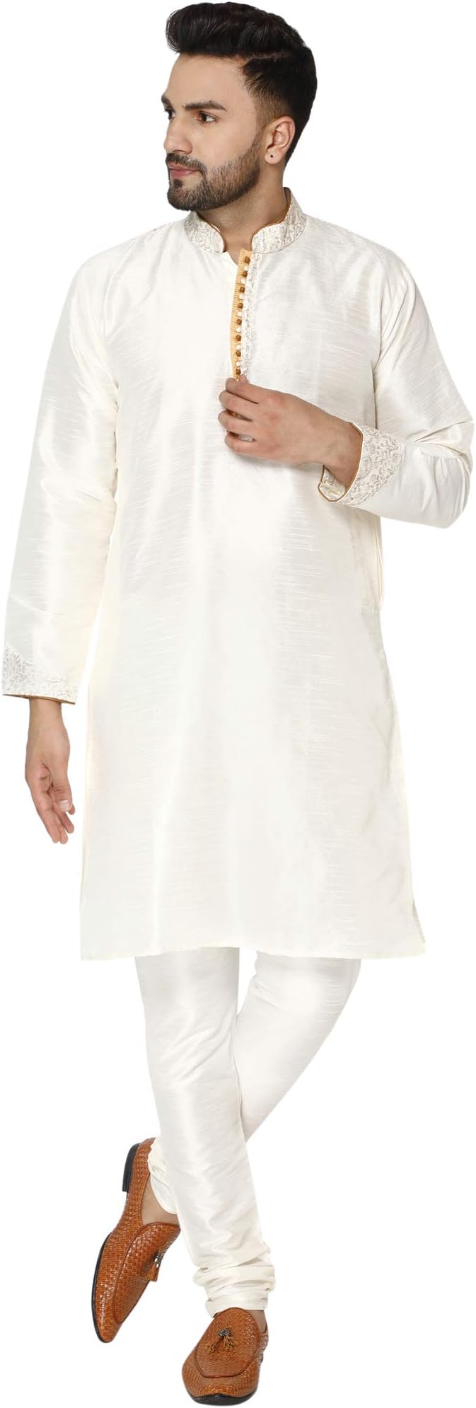 SKAVIJArt Silk Kurta Pajama for Men Indian Ethnic Wear Festival Dress Suit Set