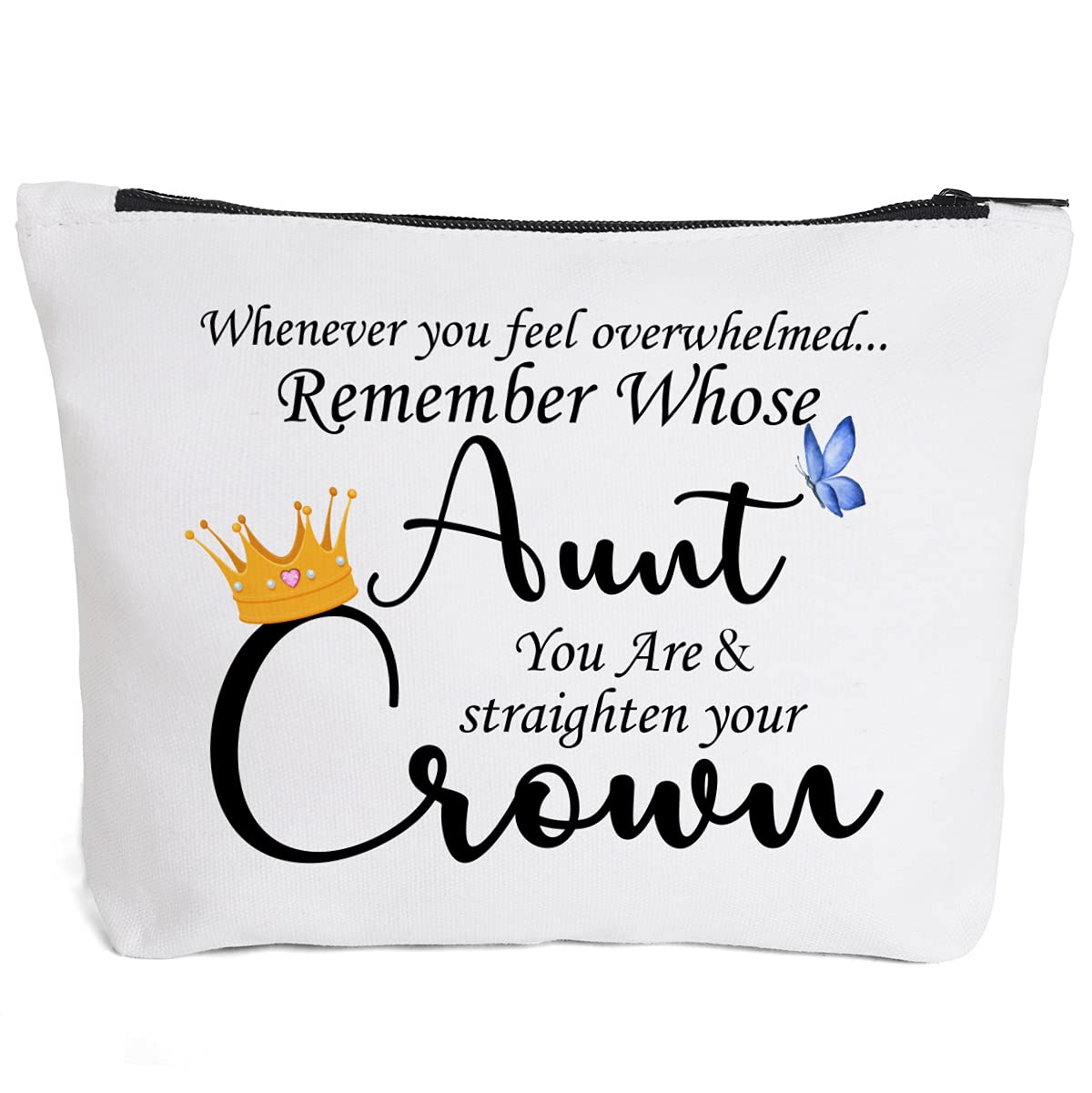 Inspirational Gifts for Aunt Gifts from Niece and Nephew, Makeup Bag Gifts for Auntie Women Engraved Personalized Motivation Gift Daily Reminder Remember Whose Aunt Straighten Your Crown