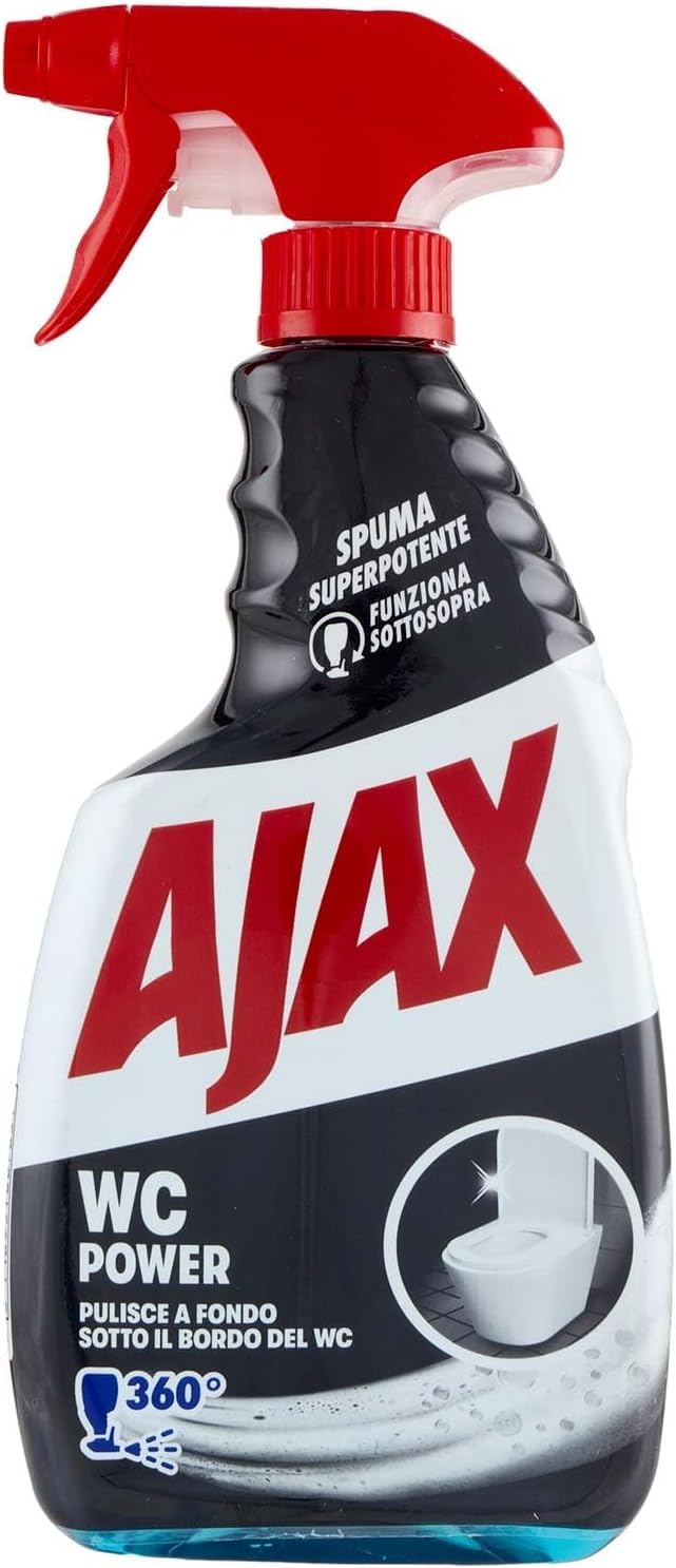 10 x Ajax WC Power Spray 600 ml – Potente limpiador de inodoro contra cal, suciedad y piedra de orina, limpiador de inodoro con aroma fresco, llavero Italy Shop Service gratuito