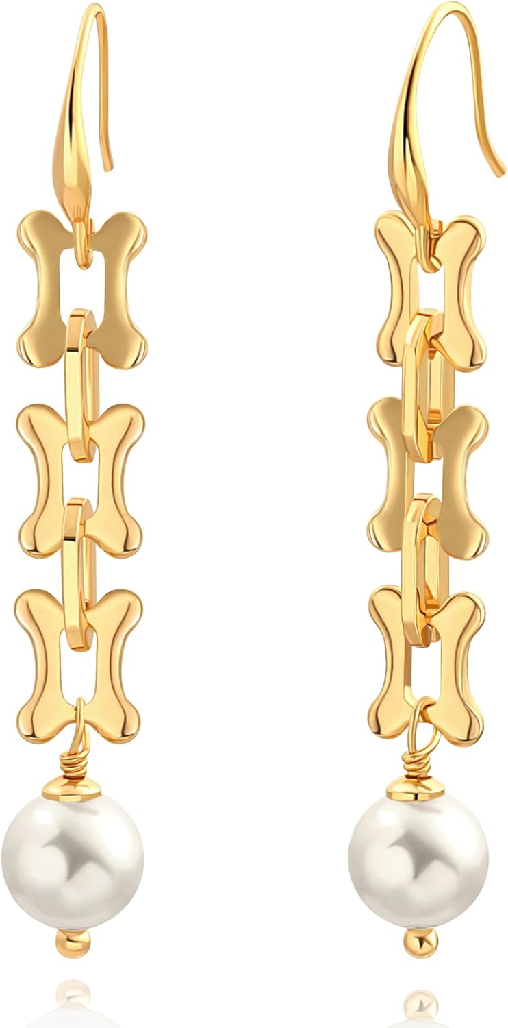 Long Pearl Dangle Earrings for Women 18K Gold Plated Long Dangle Drop Earrings Metal Chain Earrings Wedding Bridesmaid Jewelry