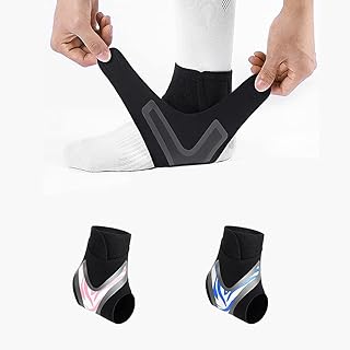 Ankle Support Brace, Breathable Neoprene Sleeve, Adjustable (Left-M, Blue)