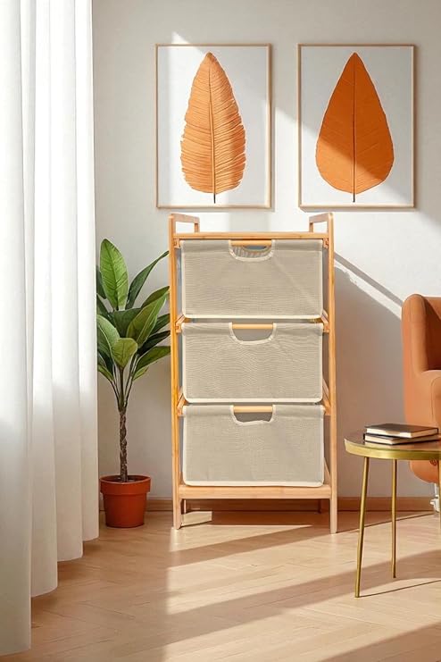 Digithome Bambu 1 Raflı 3 Çekmeceli Banyo Düzenleyici Çekmeceli Dolap Komodin DB-0039
