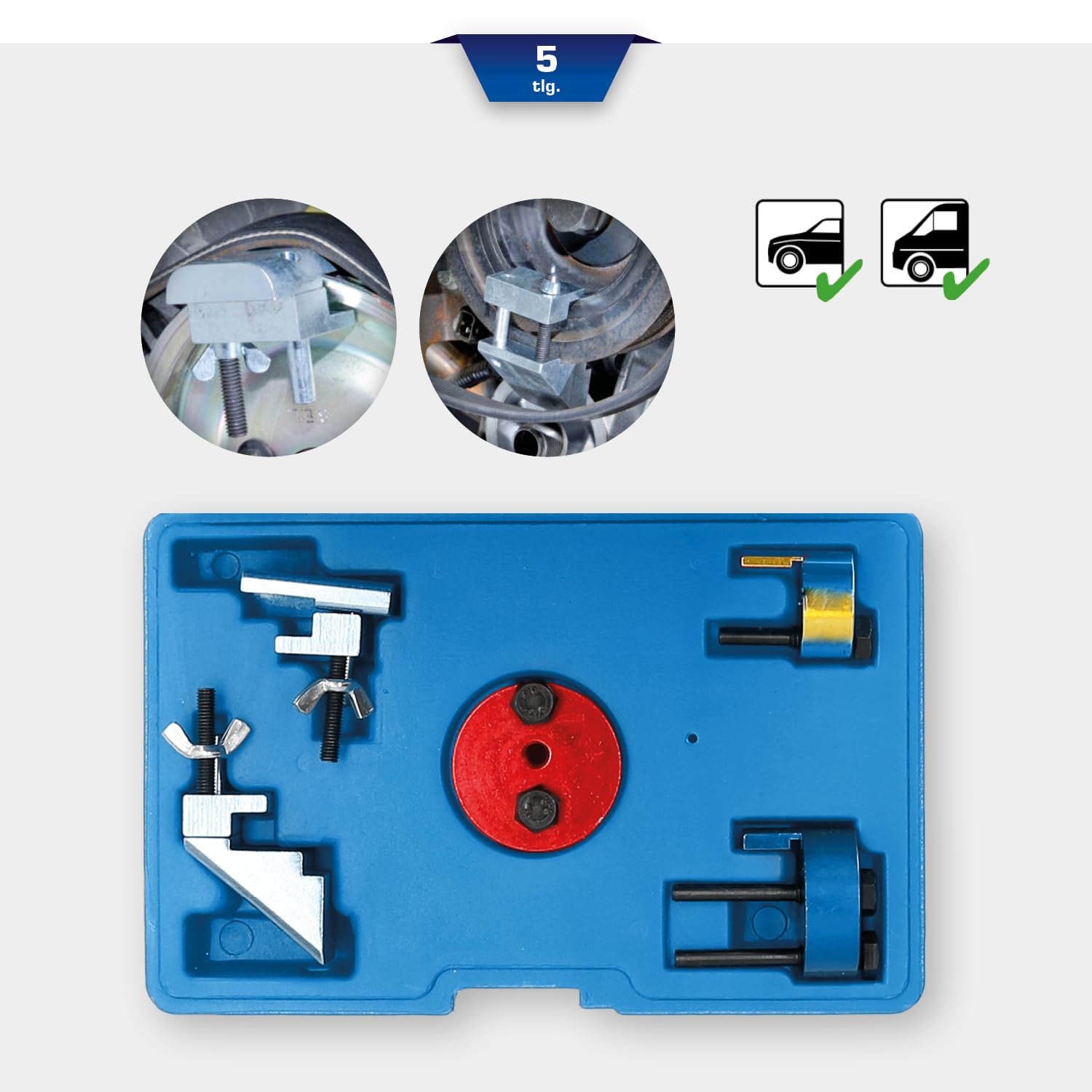 BRILLIANT TOOLS BT571080 Jeu d’outils de montage et démontage pour courroie trapézoïdale , 5 pcs [Powered by KS TOOLS]