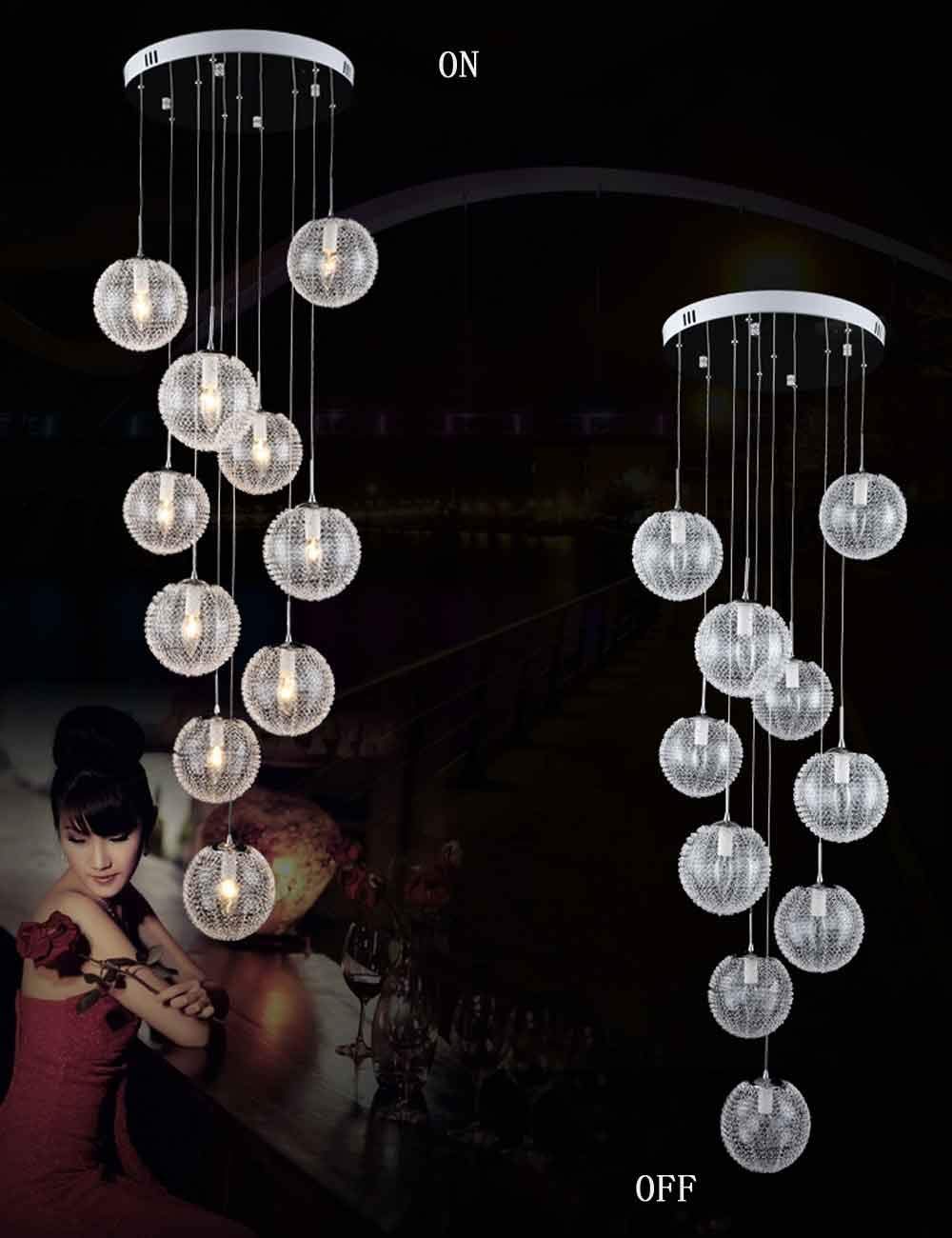 Lámpara de techo de 10 Luces con pantalla de Cristal, para escaleras largas, para restaurante, Sala de estar, Bar, cafetería, Moderna y sencilla, fabricada en China.