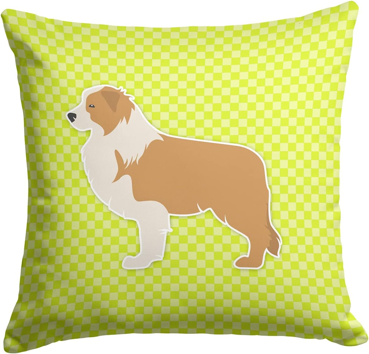 Caroline's Treasures BB3822PW1414 Red Border Collie Checkerboard Green Fabric Decorative Pillow Machine Washable, Indoor Outdoor Decorative Pillow for Couch, Bed or Patio, 14Hx14W