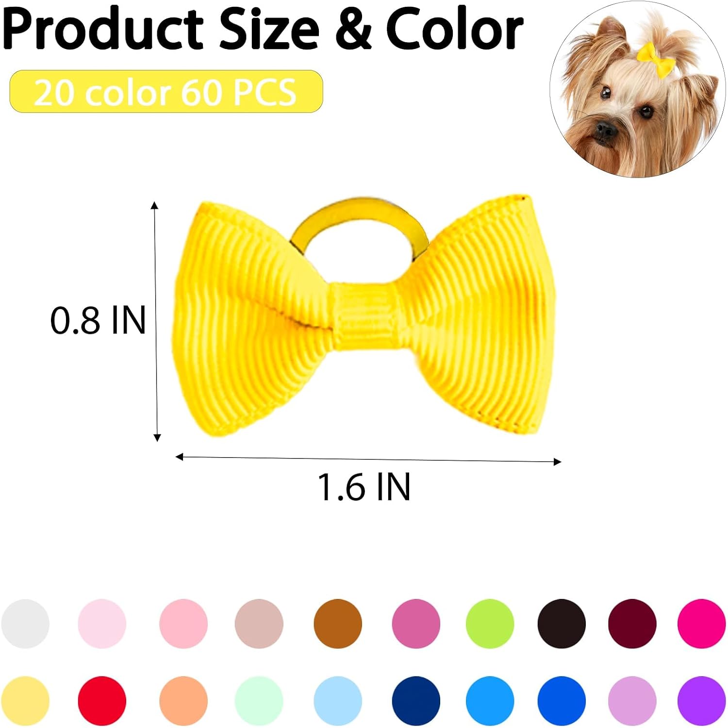 60 PCS Puppy Dog Bows with Rubber Bands Cute Small Hair Accessories Bow Pet Grooming (20 Colors x 3) image 4