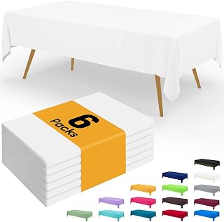Smiry 6 Pack Disposable Waterproof Tablecloths 54x108 Inch White Rectangle Plastic Covers - Leakproof, Sturdy for Parties & Picnics