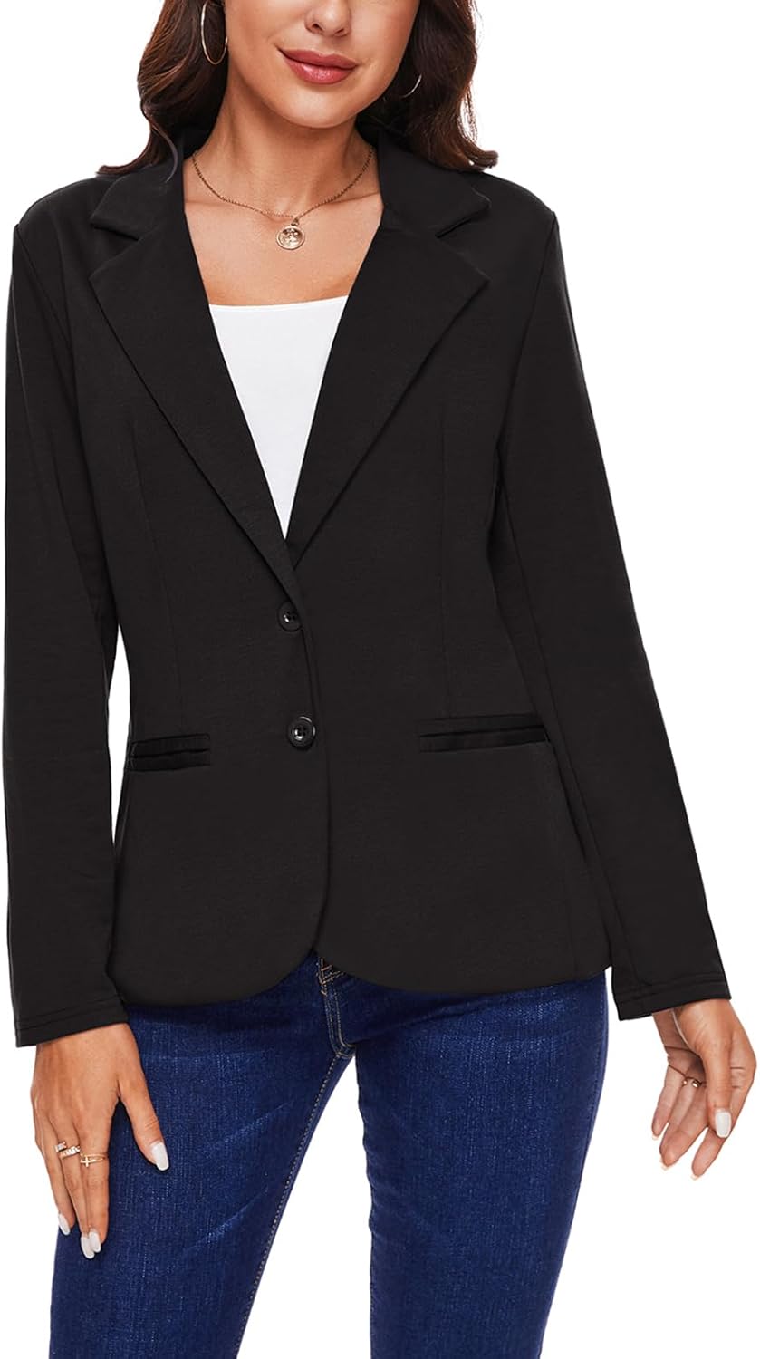 MINTLIMIT Women Long Sleeve Blazer Button Front Work Casual Office Lapel Suit Jacket Lightweight Knit Blazers with Pockets - Image 2