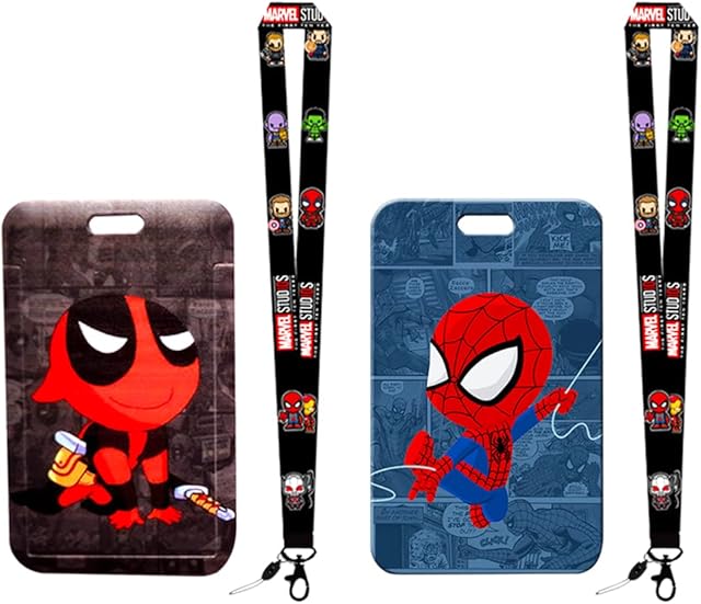 BESTZY Lanyard Neck Strap, 2 Pieces Marvel Lanyard with Card Holder, Child Lanyard Neck Strap, Lanyard with Badge Detachable Lanyard Card Holder for ID Card