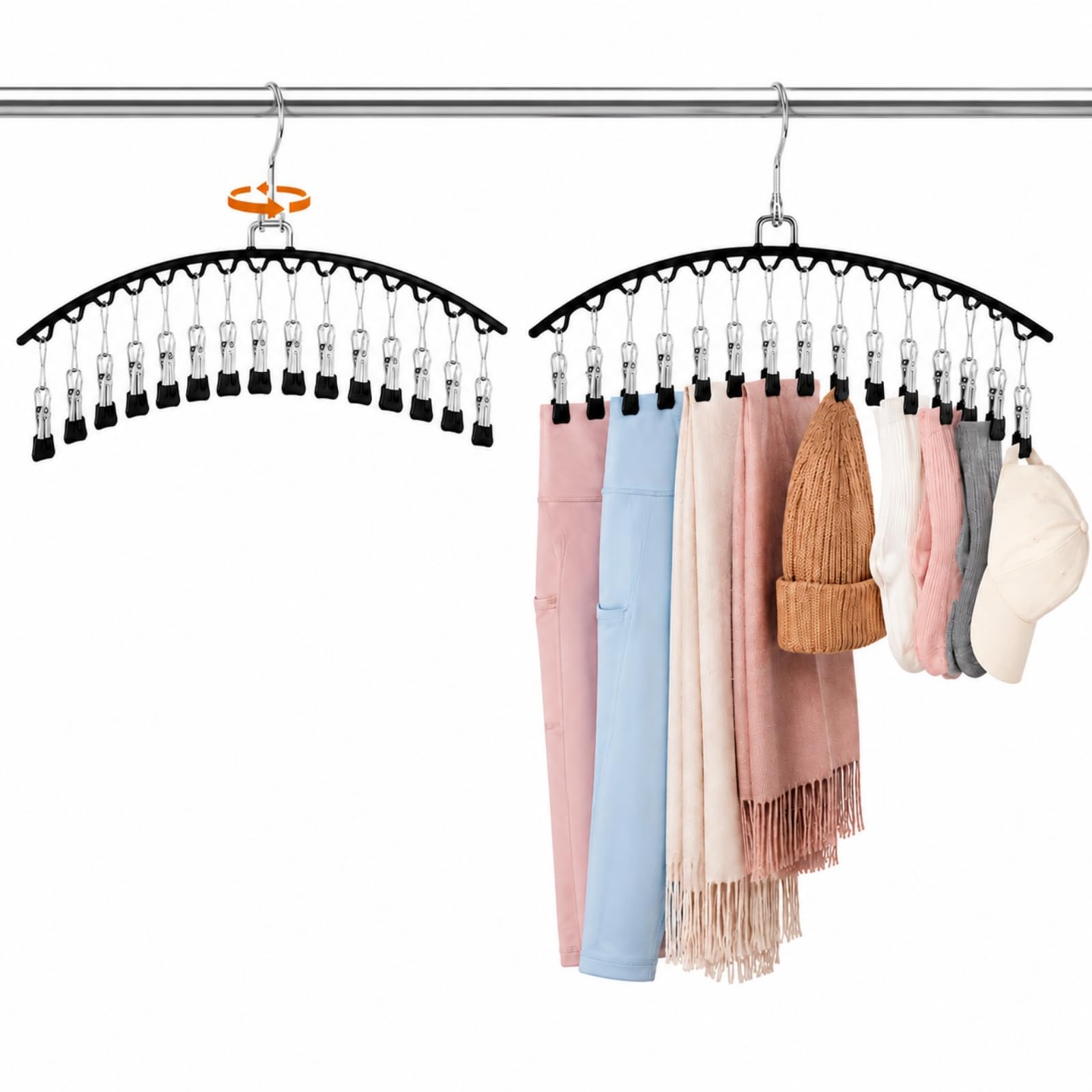 2 Pack Trouser Hangers with Clips, 30 Clips Legging Organizer for Closet
