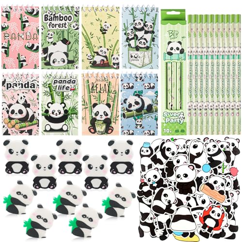 Phlognfy Panda presentes de aniversário para crianças, 78 unidades panda material escolar para crianças, com lápis bloco de notas apagador autocolantes, para meninas meninos presentes festa temática
